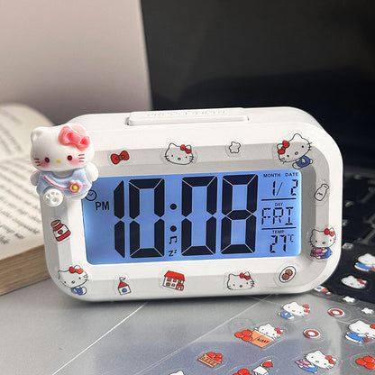 Hello Kitty Dijital Ekranlı Çalar Saat – LED Işıklı, Alarm ve Termometre Ve Ders Çalışma Arkadaşı